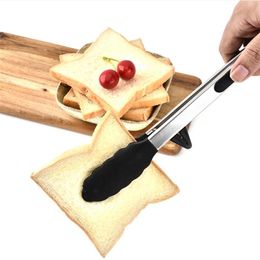 Silicone Pizza Bread Steak Clip Tools Non-Stick Kitchen Tongs Stainless Steel Handle Utensil Salad Serving BBQ Creative Clamp 1223380