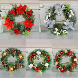 Decorative Flowers Christmas Wreath Door Front Hanging Simulation Berry Pine Cone Hanger For Party Decor