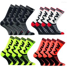 Men's Socks 4 Pairs/lot Competition Solid Colour Breathable Cycling Men Outdoor Sports Compression Road Bike Women