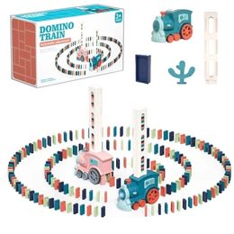 Kids Electric Domino Train Car Set Sound Light Automatic Laying Dominoes Brick Blocks Game Educational DIY Toy Gift 220507