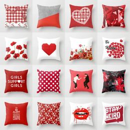 Pillow Pink Lolita Red Plaid Covers Lovely Print Geometric Cute Pillows Cover Decorative Modern Nordic Sofa Throw