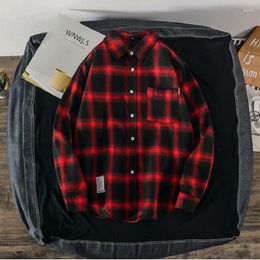 Men's Casual Shirts Couple Style Plaid Shirt Spring And Autumn Hong Kong Ins Grid Men's Long-sleeved Korean Trend Top Jacket