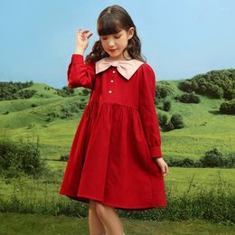 Girl Dresses Spring Autumn Casual Princess Dress For Girls Long Sleeve Knee Length Red Gowns Kids Children Outdoor Activities Daily