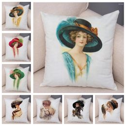 Pillow European Lady Cover Decor Vintage Style Elegant Women Print Pillowcase For Sofa Home Car Soft Plush Case 45x45cm