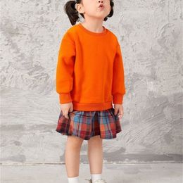 Toddler Girls Neon Orange Drop Shoulder Plaid Panel 2 In 1 Dress SHE