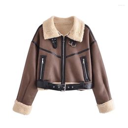 Women's Fur Women's Vintage Artificial Motorcycle Jacket Brown Outerwear Comfortable Temperament Minimalistic Versatile Leather Winter