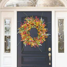 Decorative Flowers Artificial Flower Wreaths Daisy Summer Wreath For Front Door Decor Farmhouse Garland Outside Garden Porch Indoor