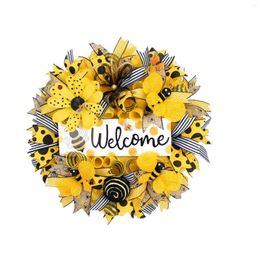 Decorative Flowers Round Wreaths Simulation Leaf Bee Sunflowerwreath Artificial Garland Hanging Pendants Wedding Spring Decoration Home