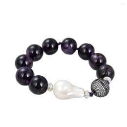 Strand JK White Keshi Pearl Bracelet 16mm Redonda Purple Amethysts Gems Stone Made for Women