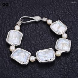 Strand GuaiGuai Jewellery 8" Natural White Square Keshi Pearl Gold Colour Plated Bracelet Classic For Women