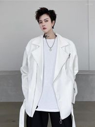 Men's Jackets Loose Men's Casual White Oversized Jacket 2022 Spring Multi Zipper Belt Asymmetric Placket Anti-wrinkle Coat Streetwear