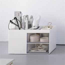 Storage Boxes Cosmetic Plastic Pen Holder Desk Organizer Box Multifunctional Desktop Drawer Sundries
