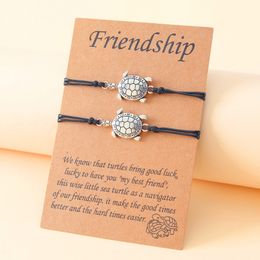 Braccialetto regolabile 2pcs/set del braccialetto delle donne della mano della carta di amicizia fatta a mano della lega della piccola tartaruga di personalità di modo
