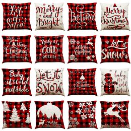 Christmas Pillow Covers 18x18 Red Throw Pillowcase Xmas Decorations Snowflake Farmhouse Linen Cushion Pillow Case for Home Decor Holiday Decorative