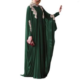 Ethnic Clothing Elegant Green Muslim Evening Dress Women Abaya Lady Long Sleeve Maxi Dubai Gown Jalabiya Moroccan Caftan Robe