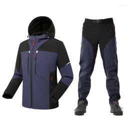 Men's Tracksuits Winter Men Sets Casual Men's Zipper Jackets Fleece Pants Waterproof Hooded Coats Thick Tactics Suits Male Cargo M-4XL