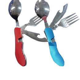 Outdoor Gadgets the Fork Spoon and Knife 3 In 1 Cutlery Set Folding Multitool Stainless Steel Travel Utensil Multi Function Eating Flatware Tableware