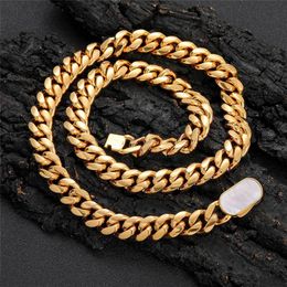 8/12mm 18-24inch Hip Hop Chain 18K Yellow Gold Plated Stainless Steel Shell Cuban Chain Necklace Bracelet for Men Women Gift