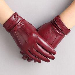 Five Fingers Gloves Winter Women Warm Real Sheep Leather Fashion Female Genuine Sheepskin Mittens High Quality Elegant Natural Lamskin Glove