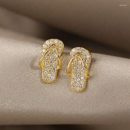 Stud Earrings LOVOACC Unique Design Bling Rhinestones Slippers Earring For Women Unusual Gold Colour Metallic Party Jewellery