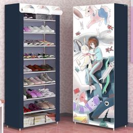 Clothing Storage Cartoon Pattern Multi-layer Dustproof Cloth Shoe Cabinet DIY Home Rack Simple Stand Holder Furniture