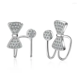 Backs Earrings Japanese Style Simple Personality Temperament Fashion Crystal Bow Short Paragraph Silver Plated Ear Clips IU012