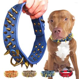 Dog Collars Spiked Studded Collar With Large Sharp Spikes 2 Inch Wide Protect Dog's Neck From Bites Fit Pitbull Doberman German Shepherd