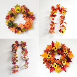 Decorative Flowers Artificial Pumpkin Garland Autumn Fall Leaves Vine Festival Home Decor Garden Decoration Door Wreath Rattan Wall Hanging