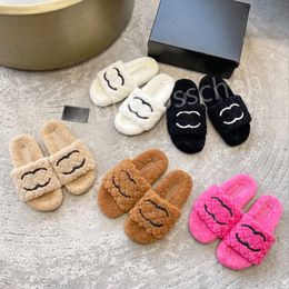 Quality Designer Luxury Womens Slippers Ladies Winter Wool Slides Fur Fluffy Furry Warm letters Sandals Comfortable Fuzzy Girl Flip Flop Slipper Size 35-40 with box