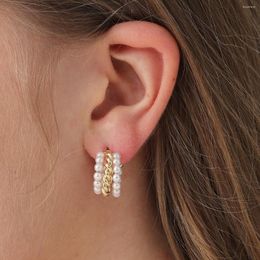 Hoop Earrings Fashion C Shape Multilayer Imitate Pearl Chunky For Women Trendy Geometric Twisted Metal Jewelry