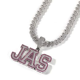 Men Women Fashion Gold Plated Bling Colourful CZ Stone Custom Name Letter Name Pendant Necklace With 24inch Rope Chain