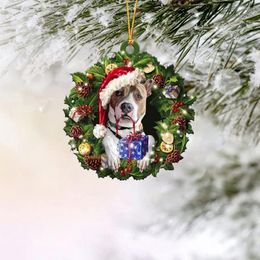 Christmas Decorations Wood Dog Wreath Ornament Xmas Tree Funny Home Hanging Gift Indoor Table Fireplace Decoration