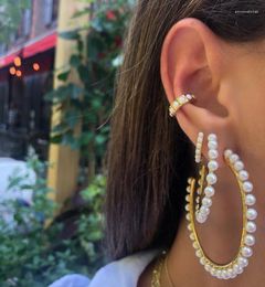 Hoop Earrings 2022 Design Trendy Jewelry Fresh Sea Pearl Beads Round Circle Earring Gold Filled Gorgeous Bridal Women Gift