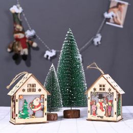 Christmas Decorations LED Lights Wooden House Luminous Hut Merry Decor Home DIY Tree Ornaments Children Gifts Year