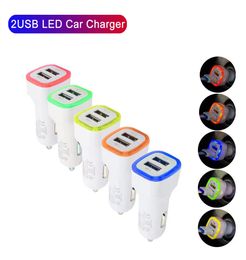 Colour light Led Car Charger Dual Usb Car Vehicle Portable Power Adapter 5V 1A