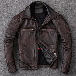 Men's Leather Men Cowhide Coat Men's Genuine Jacket Vintage Style Man Clothes Motorcycle Biker Jackets