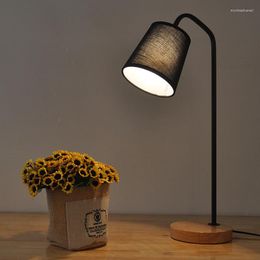 Table Lamps Fabric Lamp For Living Room Study Modern Nordic Wrought Iron Wooden Base LED Desk Reading Light