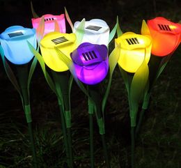 Solar Garden Lights Outdoor Waterproof MultiColor Flower tulip light bulb for Home Yard Lawn Landscape Night Lamp