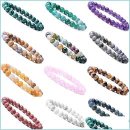 Beaded 8Mm Women Men Designer Strand Bracelets Luxury Natural Stone Healing Crystal Stretch Beaded Bracelet Precious Gemstone Round Dhv0U