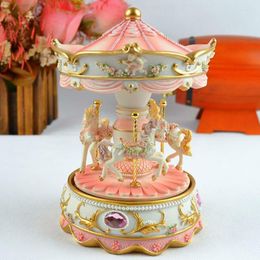 Decorative Figurines High Quality Carousel Mini Music Box Pink And Blue 2 Colours Musical Boxes For Love Girl Or Children Christmas Gift