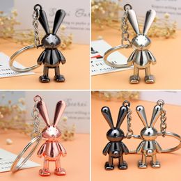 Fashion Keychains 3D Rabbit Black Silver Color Pendants DIY Men Car Key Chain Ring Holder Keyring Jewelry Gift