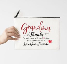 Cosmetic Bags Grandma Bag Women Make Up Thanks Travel Toiletries Storage Pouch Ladies Clutch Purse Pencil Case Letter