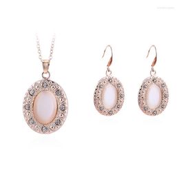 Necklace Earrings Set Sets With Zircon Oval Retro Fashion Exaggerated Personality Temperament Opal For Women