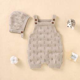 Rompers born Baby Hats Clothes Sets Autumn Winter Solid Knitted Infants Kids Boy Girl Sweaters Jumpsuits Outfits 2pc Knitwear 221018