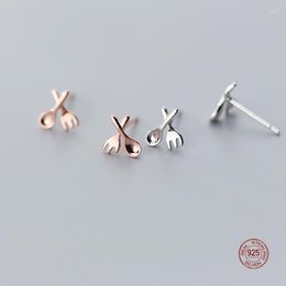 Stud Earrings LKO Originality Tableware Spoon Fork Asymmetry 925 Sterling Silver Shiny Smooth Trendy Earring Ornaments For Women