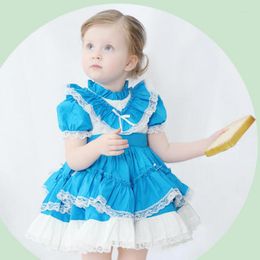 Girl Dresses Spanish Style Summer Party Lolita Dress For 1-6 Years Girls Kids Short Sleeve Lace Hem Gowns Custom Baby Name Birthday Gift