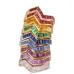 Wedding Rings Stack Stacking Fashion Women Ring Gold Filled Colourful Square CZ Cubic Zirconia Gorgeous For Girl