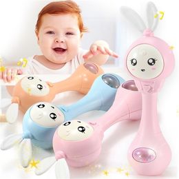 Baby Flashing Teether Rattle Toys 012M Music Rabbit Hand Bells Infant Pacifier Weep Tear Mobile born Early Educational Toys 220531