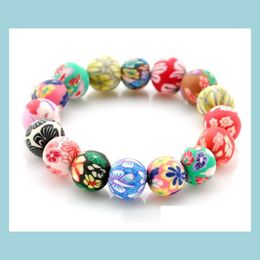 Charm Bracelets Bracelet Bangle Newly Polymer Clay Flower Colorf Round Beads Charm Bracelets Drop Delivery 2022 Jewelry Dhudw