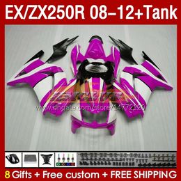 &Tank OEM Fairings For KAWASAKI NINJA ZX-250 ZX250 EX250 R ZX250R 08 09 10 2011 2012 163No.179 EX ZX 250R EX250R ZX-250R 2008 2009 2010 11 12 Injection Fairing rose glossy